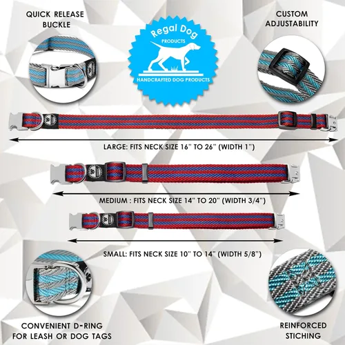 Vista 2 de Regal Dog Products Collar grande para mascotas con hebilla grabada personalizada, collares de sarga duraderos para perros pequeños, collares