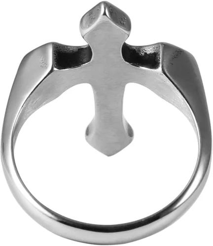 Vista 3 de HZMAN Anillo de cruz religioso de acero inoxidable cristiano unisex retro simple