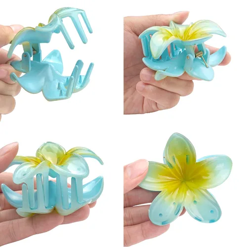 Vista 3 de 7 pinzas hawaianas para cabello grueso, pinzas de flores grandes para plumeria, pinzas de hibisco, accesorios para el cabello para mujeres