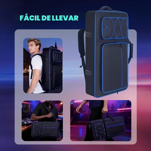 Vista 7 de Funda para controlador de DJ compatible con DDJ-FLX10/ 1000/ 1000SRT/ DDJ-GRV6/REV5/REV7, bolsa acolchada con correa ajustable para el hombro Azul