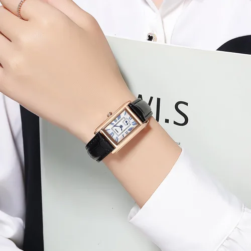 Vista 3 de FANMIS Reloj de pulsera rectangular vintage para mujer, reloj de cuarzo analógico para mujer, ultrafino, reloj de pulsera para mujer, reloj