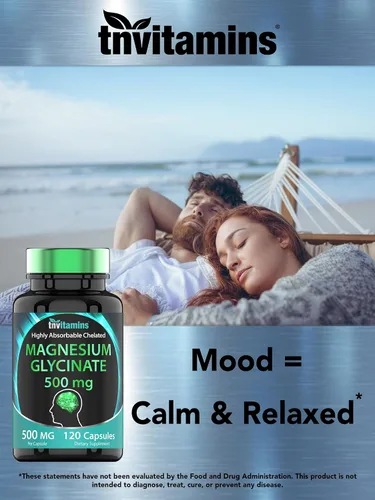 Vista 8 de Glicinato de magnesio 500 mg por cápsula – 120 unidades Suministro de 4 meses Suplemento de magnesio quelado puro para dormir, calma, nervios
