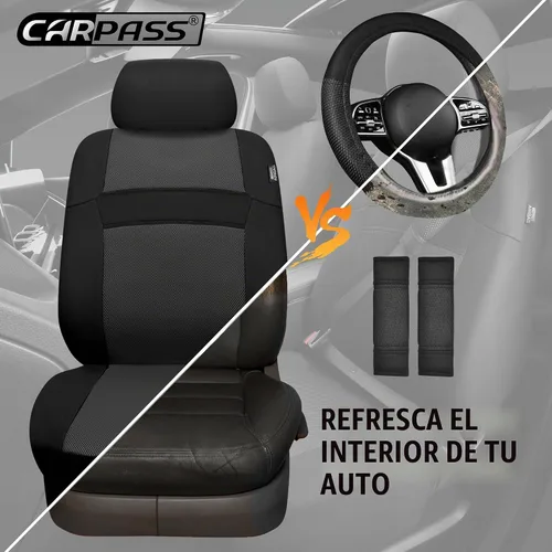 Vista 6 de CAR PASS - Fundas de asiento universales de 13 piezas de malla de aire 3D - 100% transpirables, juegos completos, cubierta de volante y cinturón