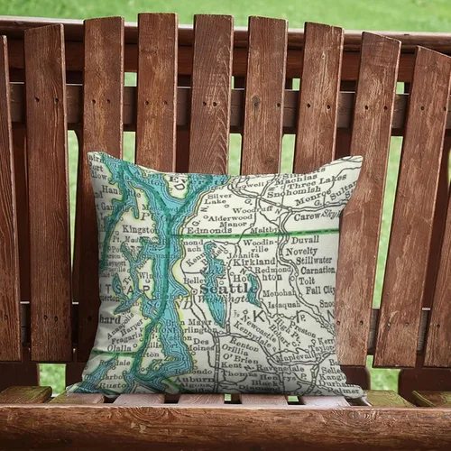 Vista 4 de Seattle Map - Fundas de almohada impermeables para exteriores, 16 x 16 pulgadas, diseño de mapa de viaje, retro, impermeable, decorativa