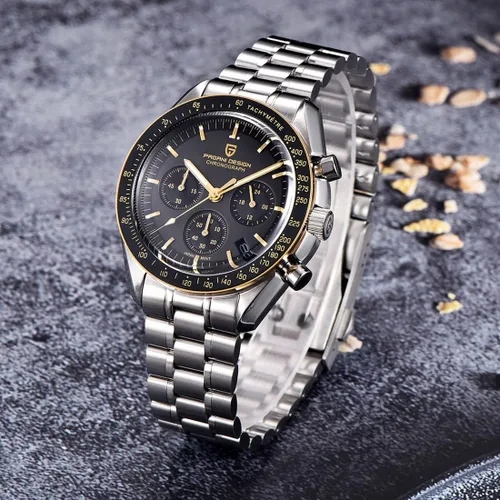 Vista 3 de Pagani Design 1701 Reloj de cuarzo para hombre, casual, esfera de acero inoxidable, reloj analógico automático, 328.1 ft, resistente al agua