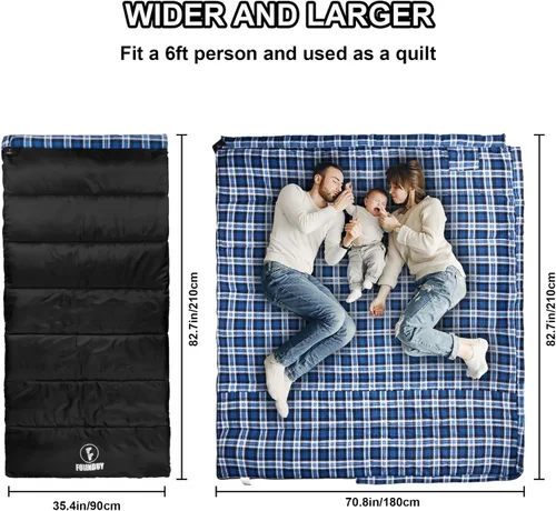 Vista 2 de Cotton Flannel Sleeping Bag for Adults, Camping Sleeping Bag Envelope,Big & Tall,Cold Weather Backpacking Or Hiking,Lightweight Waterproof with