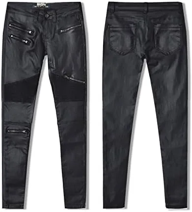 Vista 5 de Newbestyle - Pantalones de mezclilla de piel sintética con estilo para mujer