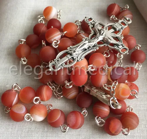 Vista 6 de elegantmedical Hecho a mano Tibet ágata roja/cornalina cuentas católicas 5 Décadas Santa María Niño Rosario Collar Cruz Crucifijo y caja de regalo