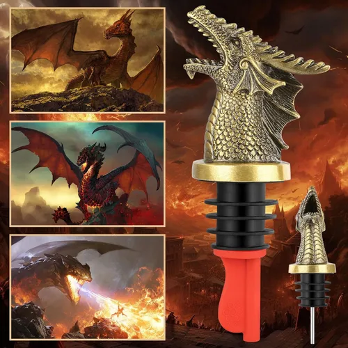 Vista 6 de Cabeza de Dragón Vertedor y Tapón de Botella de Vino 2 en 1, Regalos de Dragón para Hombres y Mujeres Fanáticos de los Dragones, Vertedores