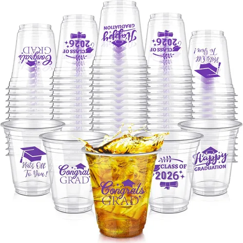 Vista 10 de Eaasty 200 tazas de graduación de 12 onzas 2026 vasos de plástico desechables para la clase de 2026, fiesta de graduación, felicitaciones, Azul