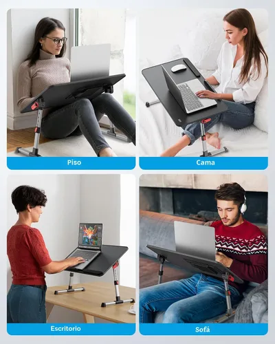 Vista 4 de Mesa para portátil para cama con ventilador de enfriamiento, SAIJI Soporte para portátil ajustable en altura y ángulo para cama, mesa para portátil