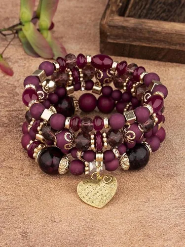 Vista 3 de Pulseras apilables de cuentas para mujer, estilo retro, con borlas de varias capas, de colores mixtos, juego de pulseras de cuentas tejidas