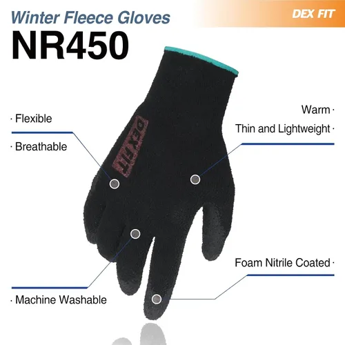 Vista 2 de DEX FIT Guantes de trabajo para clima frío NR450 - Forro polar cálido, agarre firme con revestimiento de nitrilo, ligeros y flexibles, ideales