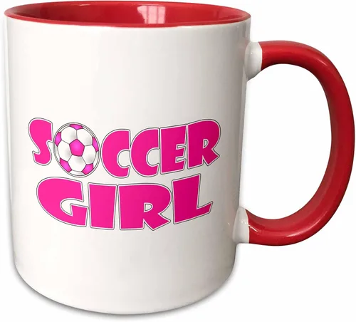 Vista 11 de 3dRose Soccer Girl Pink and White 11oz Two-Tone Blue Mug