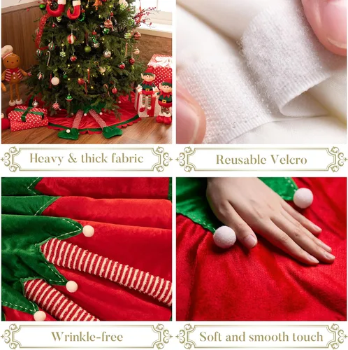 Vista 3 de Valery Madelyn Falda de Árbol de Navidad de Elfo para Decoraciones de Árbol, 36 Pulgadas de Tela Encantadora Roja Verde Pequeña Falda de Árbol