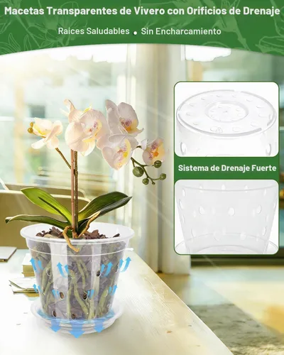 Vista 2 de Paquete de 10 macetas de orquídeas de 7 pulgadas, macetas de plástico más