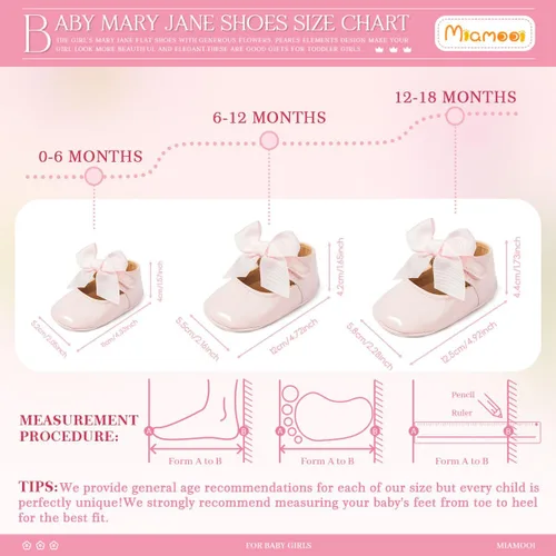 Vista 6 de Miamooi Zapatos de vestir de boda para bebés y niñas, zapatos de ballet con lazo de princesa Mary Jane, zapatos planos para primeros pasos, zapatos