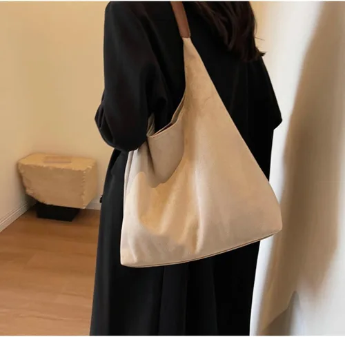 Vista 3 de 2 bolsas de mano holgadas para mujer, de gamuza con media luna, bolso de hombro, bolso cruzado con asa superior, bolso de mano universitario 2024