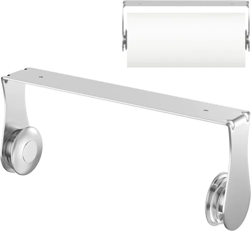 Vista 8 de Swaitee Soporte para toallas de papel debajo del gabinete, montaje en pared, desgarre con una mano, acero inoxidable, negro, soporte para rollo