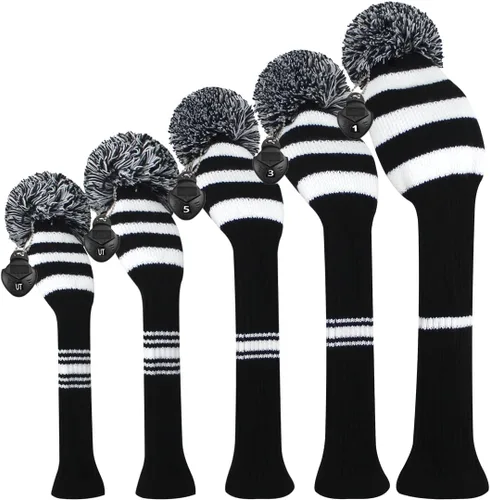 Vista 13 de Scott Edward Knit Golf Club Cover with a Pom Set of 5 Head Covers Protect Driver Wood(460cc) 1 Fairway Wood2 and Hybrid/UT2 with Rotating Club