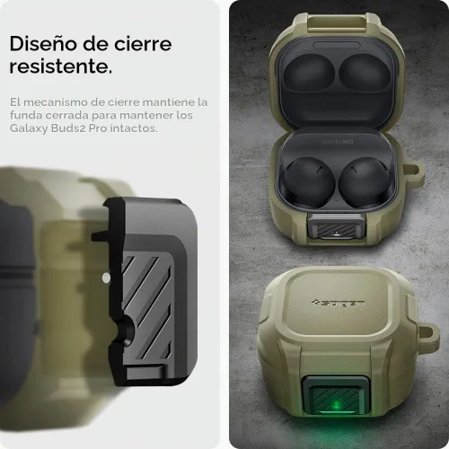 Vista 5 de Spigen Ajuste de bloqueo para Galaxy Buds Core, Buds FE, Buds 2 Pro y Buds Vintage Caqui