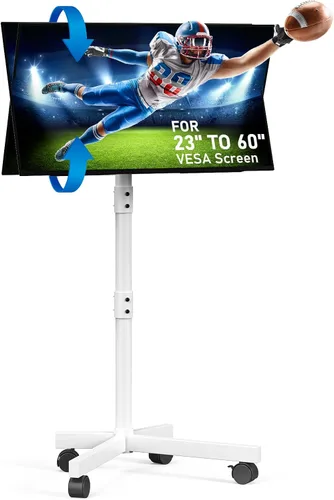Vista 9 de Soporte de TV móvil para televisores de pantalla plana LCD LED OLED de 23 a 60 pulgadas de hasta 88 libras, inclinación y altura ajustable, ruedas
