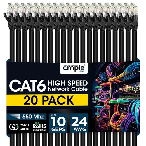 Vista 14 de Cmple - Cable Ethernet Cat 6 de 1.5 pies, cables de conexión Cat6, cable LAN de 10 Gbps, cable de red de 550 MHz, conectores RJ45, compatible