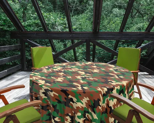 Vista 7 de Oudain Mantel de plástico de camuflaje de 3 piezas, mantel redondo de plástico desechable, fundas de mesa temáticas de camuflaje, decoraciones