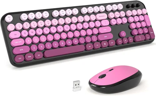 Vista 40 de MOFII Combo de teclado y mouse inalámbricos, tamaño completo 2.4G, máquina de escribir Plug and Play, juego de teclado y mouse redondos retro