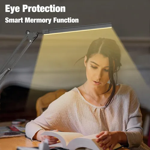 Vista 3 de Lámpara de escritorio LED, lámpara de escritorio con brazo oscilante con abrazadera, 3 modos, 10 niveles de brillo para arquitecto infantil, función