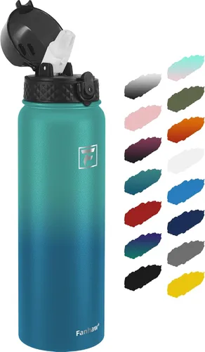 Vista 48 de Fanhaw Botella de agua de acero inoxidable aislada para niños de 20 onzas con tapa con popote, a prueba de fugas y antipolvo, botella de uso diario