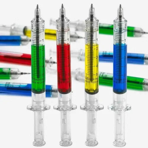 Vista 5 de Bolígrafos de jeringa a granel, paquete de 24 bolígrafos de tinta negra multicolor para regalos de enfermera, oficina y uso médico profesional