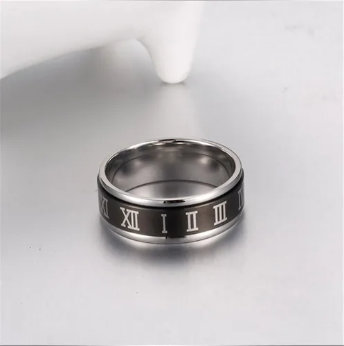 Vista 2 de PAURO Anillo unisex de acero inoxidable con números romanos para ansiedad