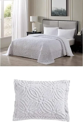 Vista 11 de Beatrice Home Fashions Colcha de chenilla para anillo de boda, matrimonial, marfil + 2 fundas de almohada de chenilla para anillos de boda