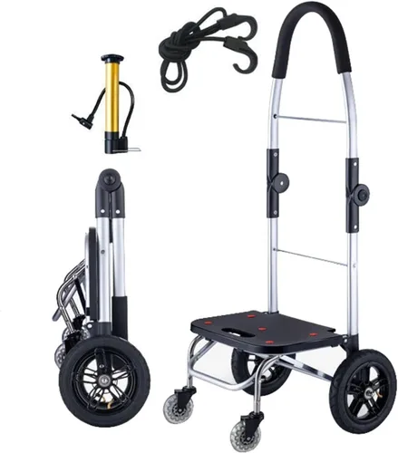 Vista 7 de Carrito de compras plegable con ruedas giratorias para escalera, carrito de compras plegable para comestibles, carrito de equipaje plegable