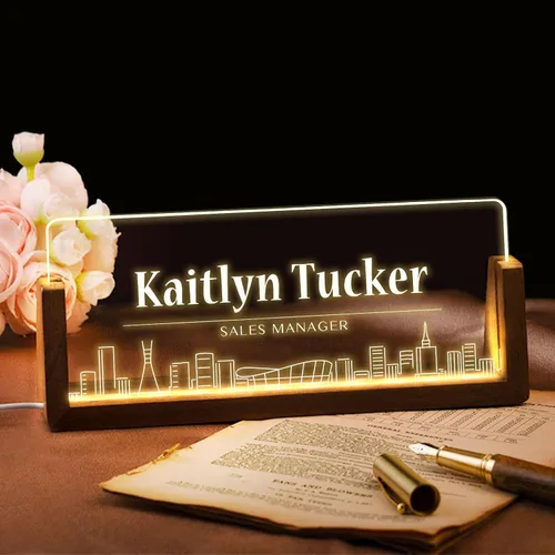 Vista 8 de Placa de nombre de escritorio personalizada, placa de identificación personalizada con luz de oficina para escritorios, decoraciones de escritorio