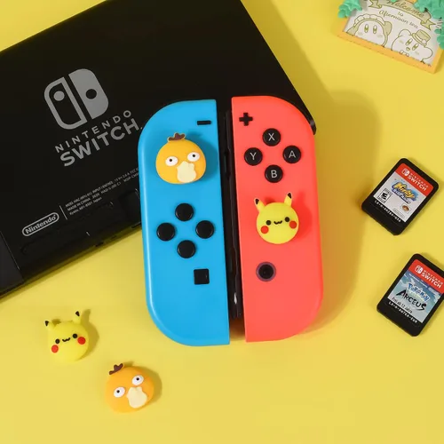 Vista 3 de DLseego Pika & Duck - 4 tapas de agarre para el pulgar regular SwitchSwitch LiteSwitch OLED Joy Con Joystick de silicona suave, lindo protector