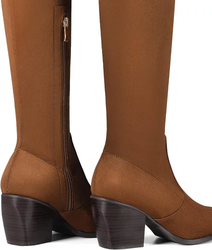 Vista 4 de DREAM PAIRS Botas vaqueras altas por encima de la rodilla para mujer, largas, elásticas, con tacón bloqueado, punta puntiaguda, botas occidentales