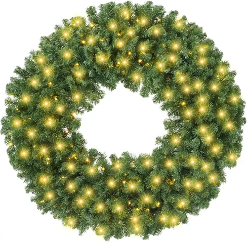 Vista 11 de Casafield Corona de Navidad artificial de abeto de 24 pulgadas, decoración navideña, 200 puntas de PVC para puerta delantera, ventana o mantel