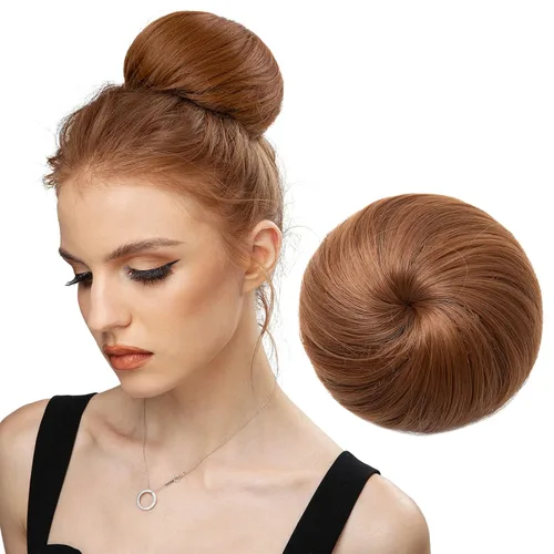 Vista 16 de SARLA Extensiones de moño de pelo falso para mujer, sintético, recogido, con cordón, moño de ballet, piezas de cabello color castaño medio Castaño