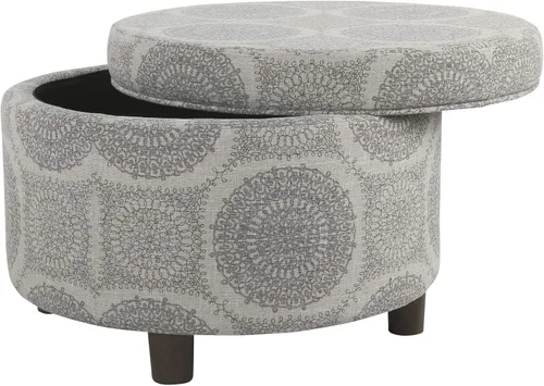 Vista 17 de Homepop Decoración del hogar Otomana redonda tapizada de almacenamiento Otomana con almacenamiento para sala de estar y dormitorio (negro Geo)