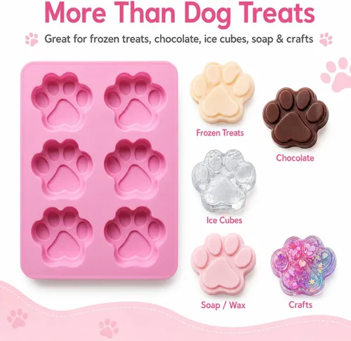 Vista 6 de Juego de dos moldes de silicona con estampado de patas de perro para golosinas caseras para hornear dulces de chocolate, apto para horno microondas