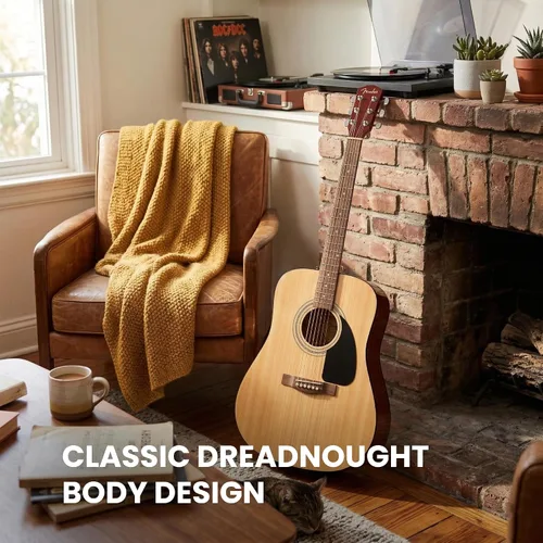 Vista 4 de Fender Guitarra acústica Dreadnought - Paquete natural con estuche, afinador, cuerdas, correa y púas