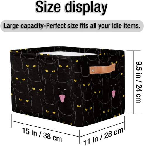 Vista 6 de Cestas de almacenamiento de gatos negros lindas, cestas de tela para lavandería, cajas de almacenamiento de animales de gato, organizador de bolsas