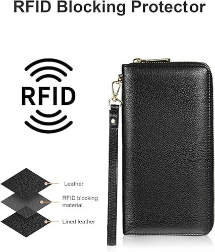 Vista 4 de Chelmon - Monedero para mujer de cuero genuino con bloqueo de señal RFID, para tarjetas de crédito