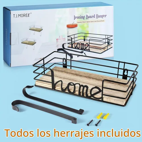 Vista 7 de TJ.MOREE Soporte de pared para tabla de planchar - Soporte metálico de pared para cuarto de lavandería y planchado, incluye gran cesta con base