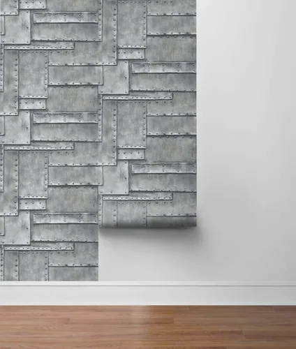Vista 6 de NextWall Papel tapiz de metal de fuselaje sintético para despegar y pegar