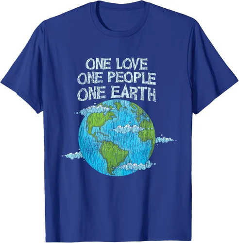 Vista 18 de Vintage One Love One People Planet Cambio climático Día de la Tierra Camiseta Negro