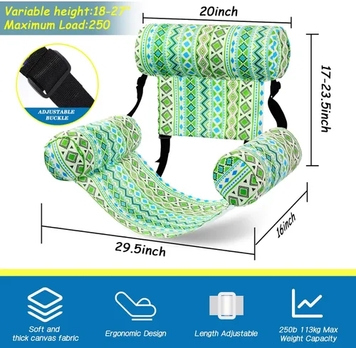 Vista 2 de Paquete de 3 flotadores inflables para piscina, sillas flotantes para adultos, hamaca ajustable, silla flotante de agua, natación, patrón de plantas