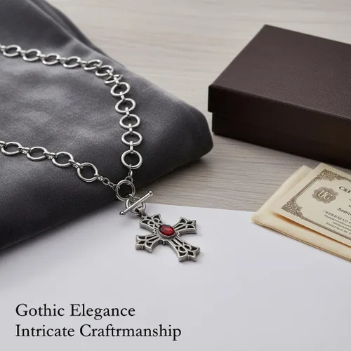 Vista 3 de Chunky Cross Necklace for Women Sterling Silver OT Buckle Necklace Vintage Cross Necklace Gothic Cross Necklace Jewelry Set Gift Golden